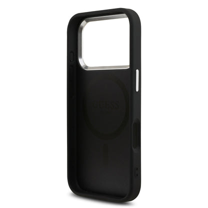 iPhone 17 Pro Kılıf Guess Orijinal Lisanslı M-safe Şarj Özellikli Metal Kamera Çerçeveli Üçgen Logolu Glitter Kılıf