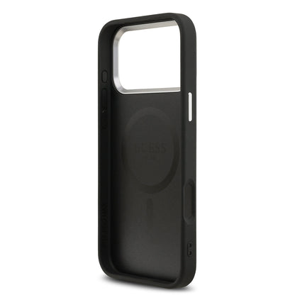 iPhone 17 Pro Kılıf Guess Orijinal Lisanslı M-safe Şarj Özellikli PU Deri Metal Kamera Çerçeveli Üçgen Logolu Kılıf