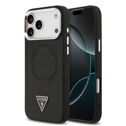 iPhone 17 Pro Kılıf Guess Orijinal Lisanslı M-safe Şarj Özellikli PU Deri Metal Kamera Çerçeveli Üçgen Logolu Kılıf