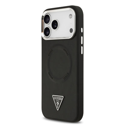iPhone 17 Pro Kılıf Guess Orijinal Lisanslı M-safe Şarj Özellikli PU Deri Metal Kamera Çerçeveli Üçgen Logolu Kılıf