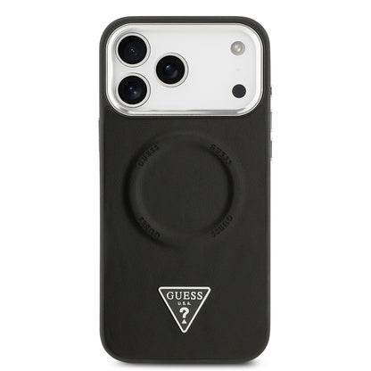 iPhone 17 Pro Kılıf Guess Orijinal Lisanslı M-safe Şarj Özellikli PU Deri Metal Kamera Çerçeveli Üçgen Logolu Kılıf