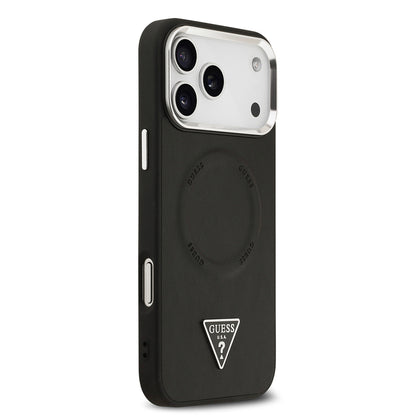 iPhone 17 Pro Kılıf Guess Orijinal Lisanslı M-safe Şarj Özellikli PU Deri Metal Kamera Çerçeveli Üçgen Logolu Kılıf