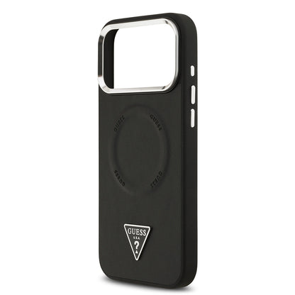 iPhone 17 Pro Kılıf Guess Orijinal Lisanslı M-safe Şarj Özellikli PU Deri Metal Kamera Çerçeveli Üçgen Logolu Kılıf