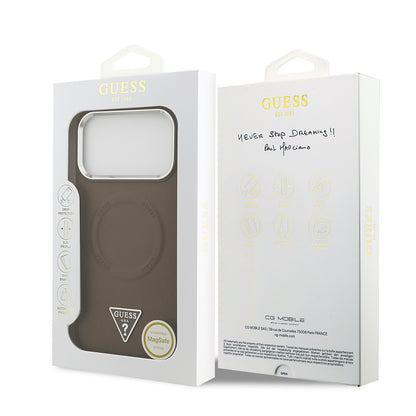 iPhone 17 Pro Kılıf Guess Orijinal Lisanslı M-safe Şarj Özellikli PU Deri Metal Kamera Çerçeveli Üçgen Logolu Kılıf