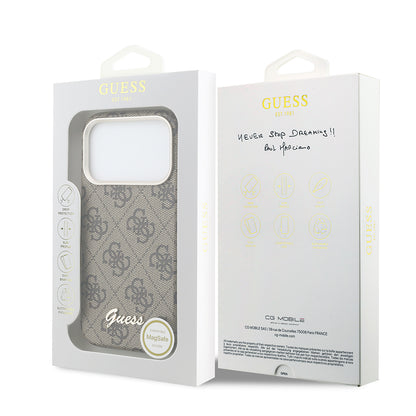iPhone 17 Pro Kılıf Guess Orijinal Lisanslı M-safe Şarj Özellikli Script Yazı Logolu 4G Desenli Kılıf
