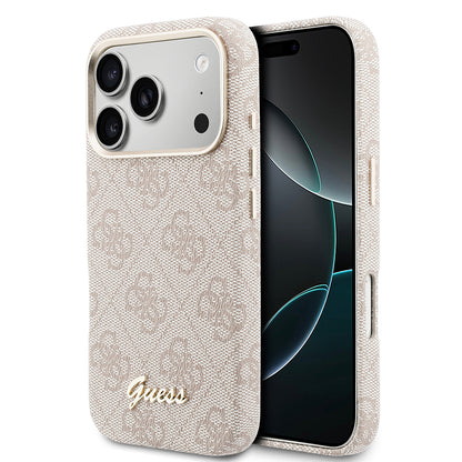 iPhone 17 Pro Kılıf Guess Orijinal Lisanslı M-safe Şarj Özellikli Script Yazı Logolu 4G Desenli Kılıf