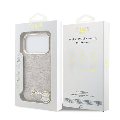 iPhone 17 Pro Kılıf Guess Orijinal Lisanslı M-safe Şarj Özellikli Script Yazı Logolu 4G Desenli Kılıf