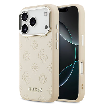 iPhone 17 Pro Kılıf Guess Orijinal Lisanslı M-safe Şarj Özellikli Sıcak Baskılı Klasik Yazı Logolu PU Deri Peony Kılıf