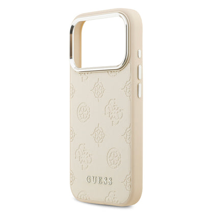 iPhone 17 Pro Kılıf Guess Orijinal Lisanslı M-safe Şarj Özellikli Sıcak Baskılı Klasik Yazı Logolu PU Deri Peony Kılıf