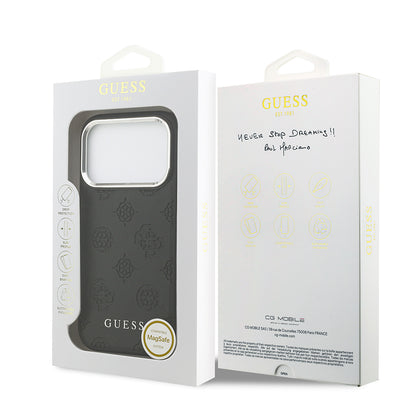 iPhone 17 Pro Kılıf Guess Orijinal Lisanslı M-safe Şarj Özellikli Sıcak Baskılı Klasik Yazı Logolu PU Deri Peony Kılıf