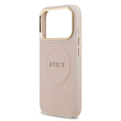 iPhone 17 Pro Kılıf Guess Orijinal Lisanslı M-safe Şarj Özellikli Sıcak Baskılı Yazı Logolu PU Deri Peony Kılıf