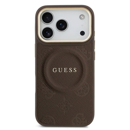 iPhone 17 Pro Kılıf Guess Orijinal Lisanslı M-safe Şarj Özellikli Sıcak Baskılı Yazı Logolu PU Deri Peony Kılıf