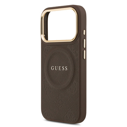 iPhone 17 Pro Kılıf Guess Orijinal Lisanslı M-safe Şarj Özellikli Sıcak Baskılı Yazı Logolu PU Deri Peony Kılıf