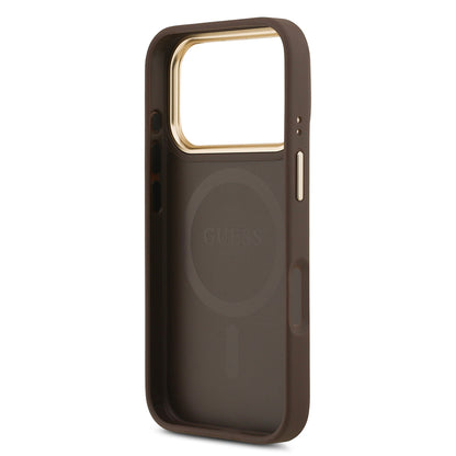 iPhone 17 Pro Kılıf Guess Orijinal Lisanslı M-safe Şarj Özellikli Sıcak Baskılı Yazı Logolu PU Deri Peony Kılıf