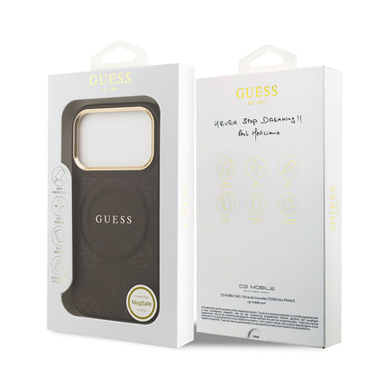 iPhone 17 Pro Kılıf Guess Orijinal Lisanslı M-safe Şarj Özellikli Sıcak Baskılı Yazı Logolu PU Deri Peony Kılıf