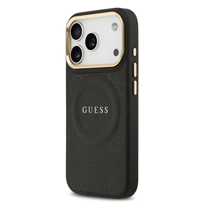 iPhone 17 Pro Kılıf Guess Orijinal Lisanslı M-safe Şarj Özellikli Sıcak Baskılı Yazı Logolu PU Deri Peony Kılıf