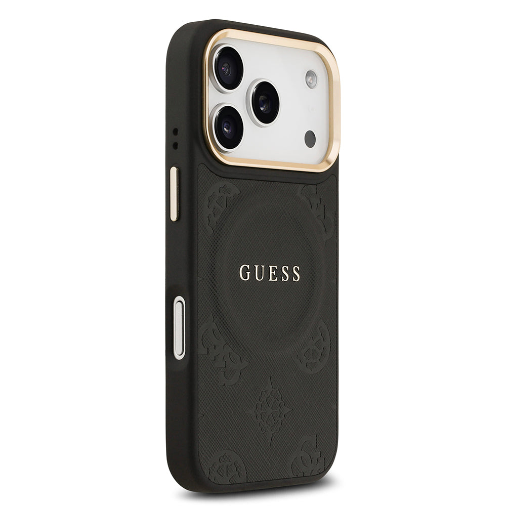 iPhone 17 Pro Kılıf Guess Orijinal Lisanslı M-safe Şarj Özellikli Sıcak Baskılı Yazı Logolu PU Deri Peony Kılıf