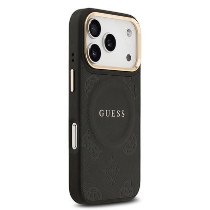 iPhone 17 Pro Kılıf Guess Orijinal Lisanslı M-safe Şarj Özellikli Sıcak Baskılı Yazı Logolu PU Deri Peony Kılıf