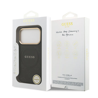 iPhone 17 Pro Kılıf Guess Orijinal Lisanslı M-safe Şarj Özellikli Sıcak Baskılı Yazı Logolu PU Deri Peony Kılıf