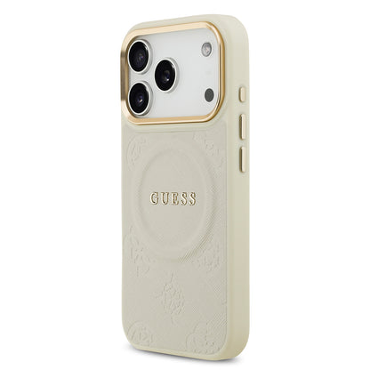 iPhone 17 Pro Kılıf Guess Orijinal Lisanslı M-safe Şarj Özellikli Sıcak Baskılı Yazı Logolu PU Deri Peony Kılıf