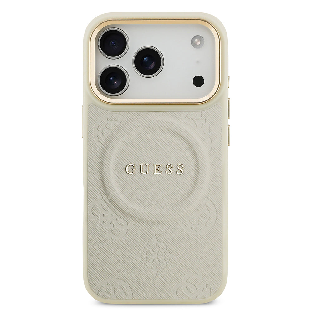 iPhone 17 Pro Kılıf Guess Orijinal Lisanslı M-safe Şarj Özellikli Sıcak Baskılı Yazı Logolu PU Deri Peony Kılıf