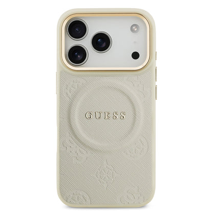 iPhone 17 Pro Kılıf Guess Orijinal Lisanslı M-safe Şarj Özellikli Sıcak Baskılı Yazı Logolu PU Deri Peony Kılıf
