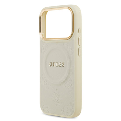 iPhone 17 Pro Kılıf Guess Orijinal Lisanslı M-safe Şarj Özellikli Sıcak Baskılı Yazı Logolu PU Deri Peony Kılıf