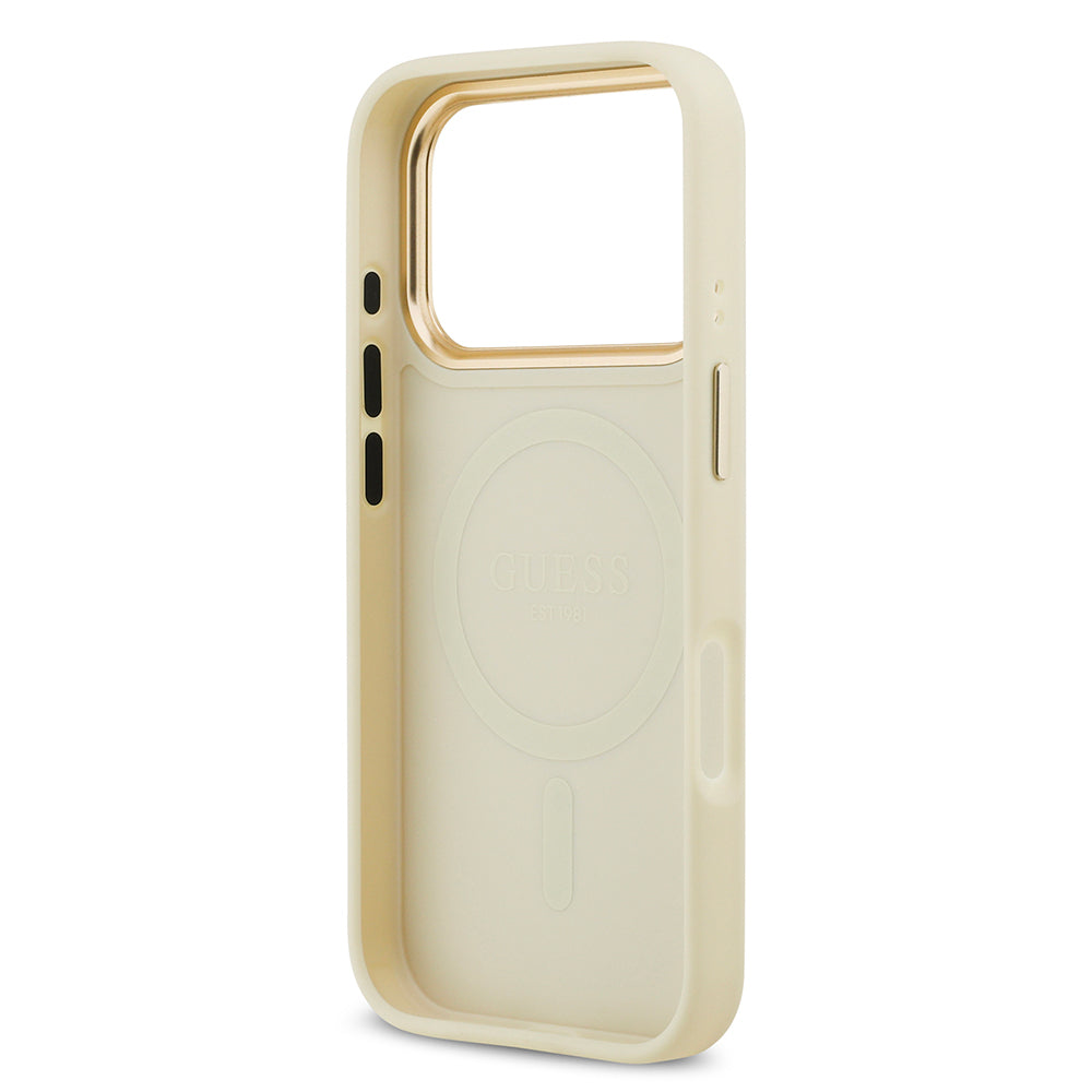 iPhone 17 Pro Kılıf Guess Orijinal Lisanslı M-safe Şarj Özellikli Sıcak Baskılı Yazı Logolu PU Deri Peony Kılıf