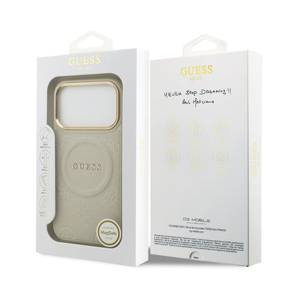 iPhone 17 Pro Kılıf Guess Orijinal Lisanslı M-safe Şarj Özellikli Sıcak Baskılı Yazı Logolu PU Deri Peony Kılıf