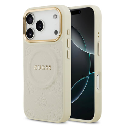 iPhone 17 Pro Kılıf Guess Orijinal Lisanslı M-safe Şarj Özellikli Sıcak Baskılı Yazı Logolu PU Deri Peony Kılıf