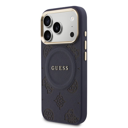iPhone 17 Pro Kılıf Guess Orijinal Lisanslı M-safe Şarj Özellikli Sıcak Baskılı Yazı Logolu PU Deri Peony Kılıf