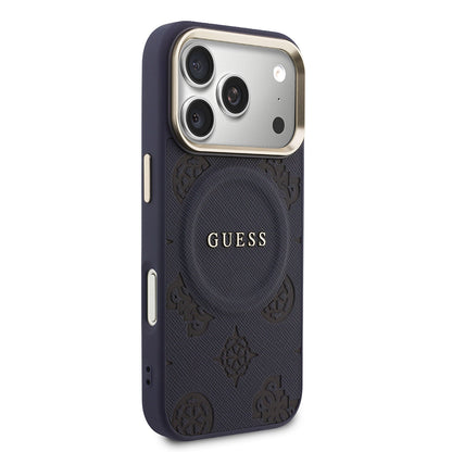iPhone 17 Pro Kılıf Guess Orijinal Lisanslı M-safe Şarj Özellikli Sıcak Baskılı Yazı Logolu PU Deri Peony Kılıf