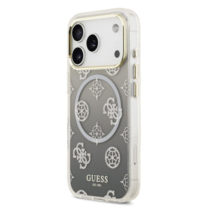 iPhone 17 Pro Kılıf Guess Orijinal Lisanslı M-safe Şarj Özellikli Simli Peony Desenli Silikon Kılıf