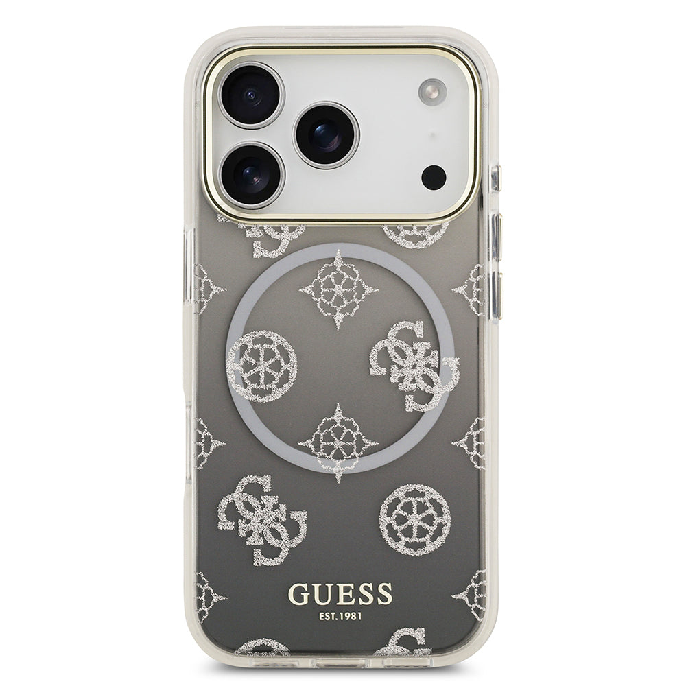 iPhone 17 Pro Kılıf Guess Orijinal Lisanslı M-safe Şarj Özellikli Simli Peony Desenli Silikon Kılıf