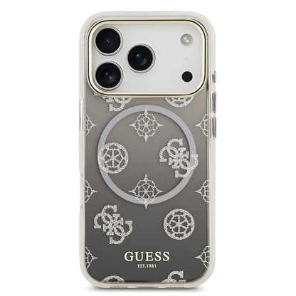 iPhone 17 Pro Kılıf Guess Orijinal Lisanslı M-safe Şarj Özellikli Simli Peony Desenli Silikon Kılıf