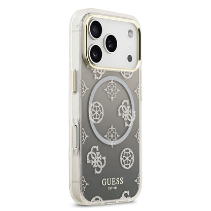 iPhone 17 Pro Kılıf Guess Orijinal Lisanslı M-safe Şarj Özellikli Simli Peony Desenli Silikon Kılıf