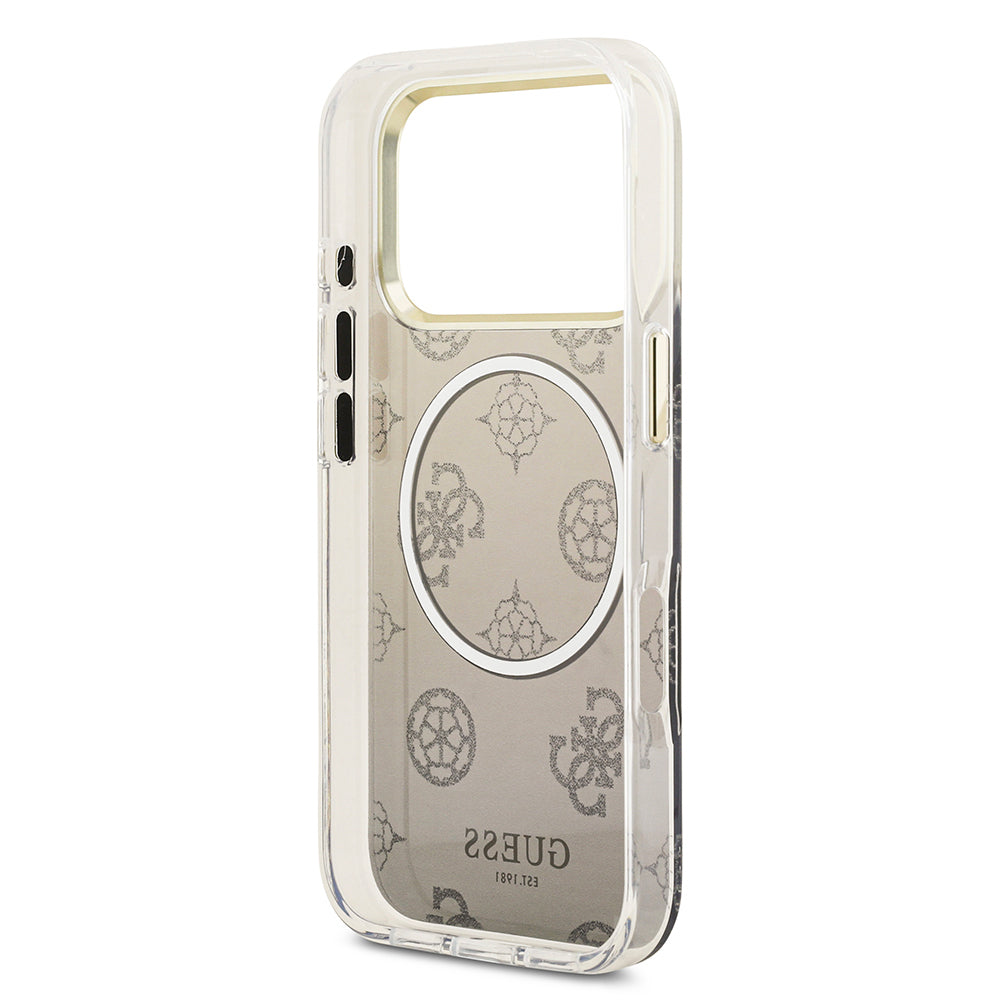 iPhone 17 Pro Kılıf Guess Orijinal Lisanslı M-safe Şarj Özellikli Simli Peony Desenli Silikon Kılıf