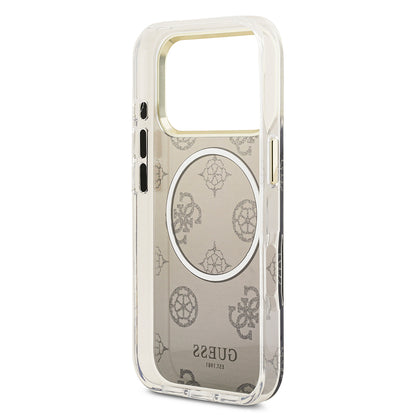 iPhone 17 Pro Kılıf Guess Orijinal Lisanslı M-safe Şarj Özellikli Simli Peony Desenli Silikon Kılıf