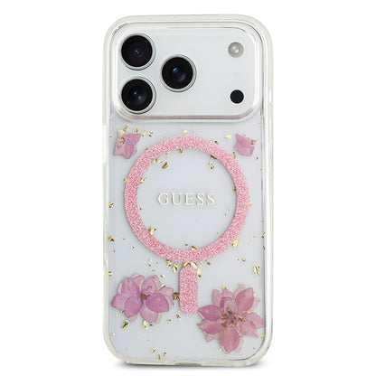 iPhone 17 Pro Kılıf Guess Orijinal Lisanslı M-safe Şarj Özellikli Transparan Resin Flowers Kılıf