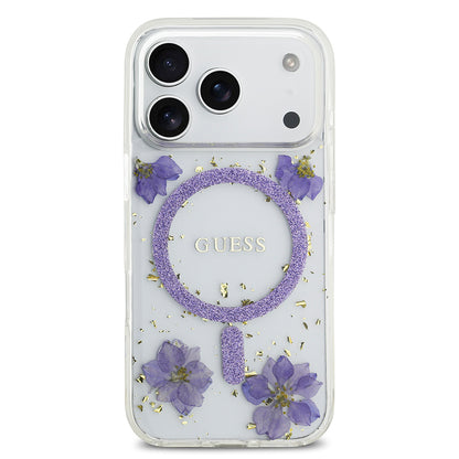 iPhone 17 Pro Kılıf Guess Orijinal Lisanslı M-safe Şarj Özellikli Transparan Resin Flowers Kılıf