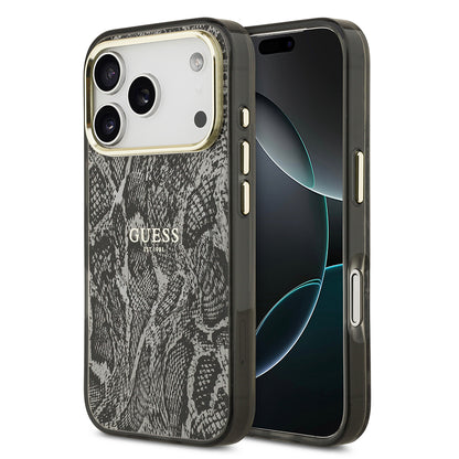 iPhone 17 Pro Kılıf Guess Orijinal Lisanslı M-safe Şarj Özellikli Yazı Logolu Python Desenli Kılıf