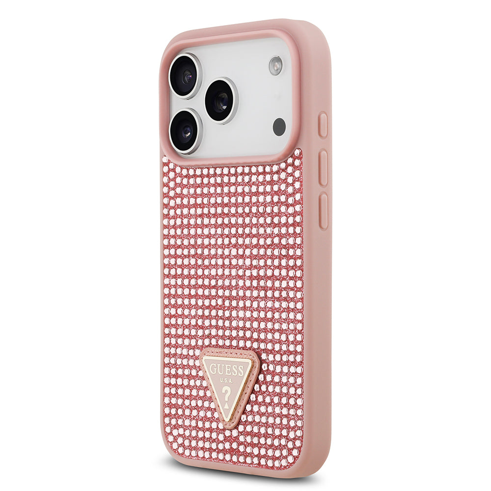 iPhone 17 Pro Kılıf Guess Orijinal Lisanslı Taşlı Arka Yüzey Üçgen Logolu Kılıf