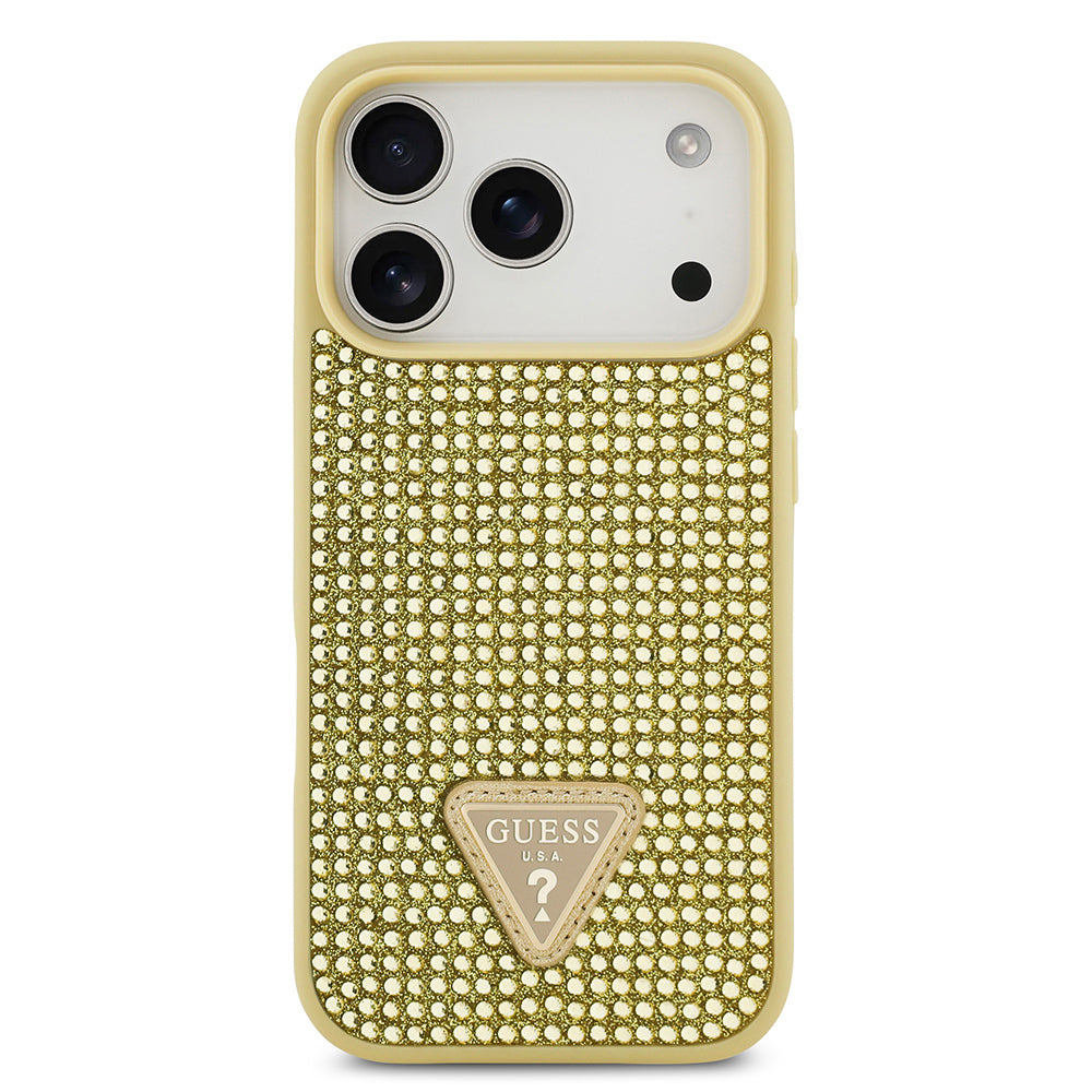 iPhone 17 Pro Kılıf Guess Orijinal Lisanslı Taşlı Arka Yüzey Üçgen Logolu Kılıf