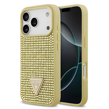 iPhone 17 Pro Kılıf Guess Orijinal Lisanslı Taşlı Arka Yüzey Üçgen Logolu Kılıf