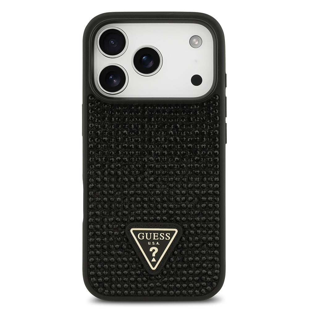 iPhone 17 Pro Kılıf Guess Orijinal Lisanslı Taşlı Arka Yüzey Üçgen Logolu Kılıf