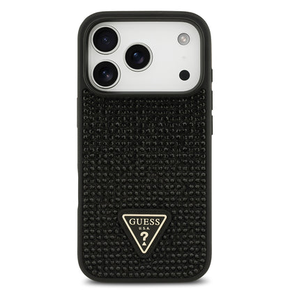 iPhone 17 Pro Kılıf Guess Orijinal Lisanslı Taşlı Arka Yüzey Üçgen Logolu Kılıf
