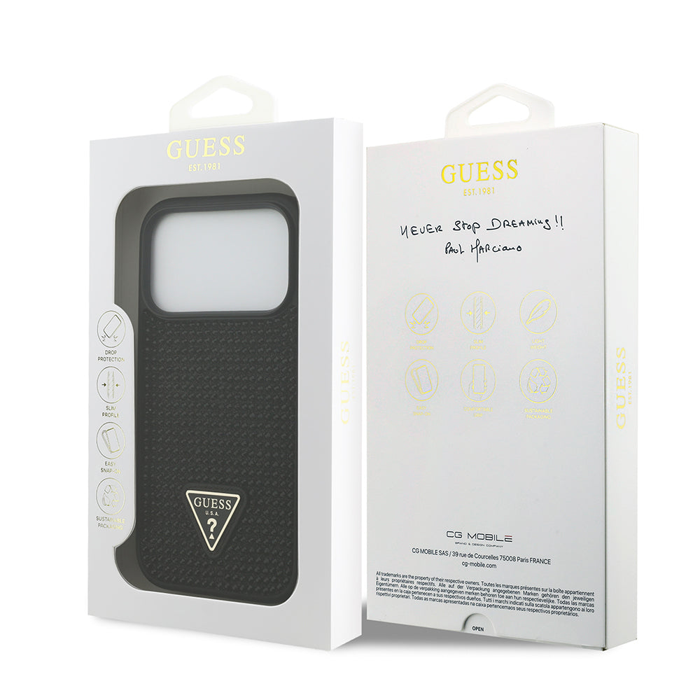 iPhone 17 Pro Kılıf Guess Orijinal Lisanslı Taşlı Arka Yüzey Üçgen Logolu Kılıf