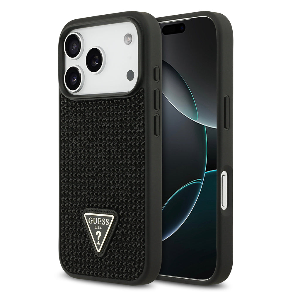 iPhone 17 Pro Kılıf Guess Orijinal Lisanslı Taşlı Arka Yüzey Üçgen Logolu Kılıf
