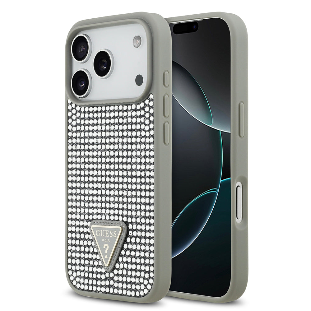 iPhone 17 Pro Kılıf Guess Orijinal Lisanslı Taşlı Arka Yüzey Üçgen Logolu Kılıf