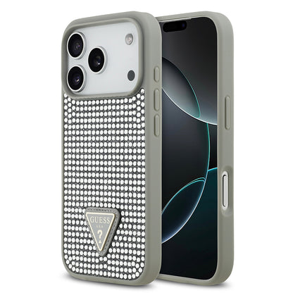 iPhone 17 Pro Kılıf Guess Orijinal Lisanslı Taşlı Arka Yüzey Üçgen Logolu Kılıf